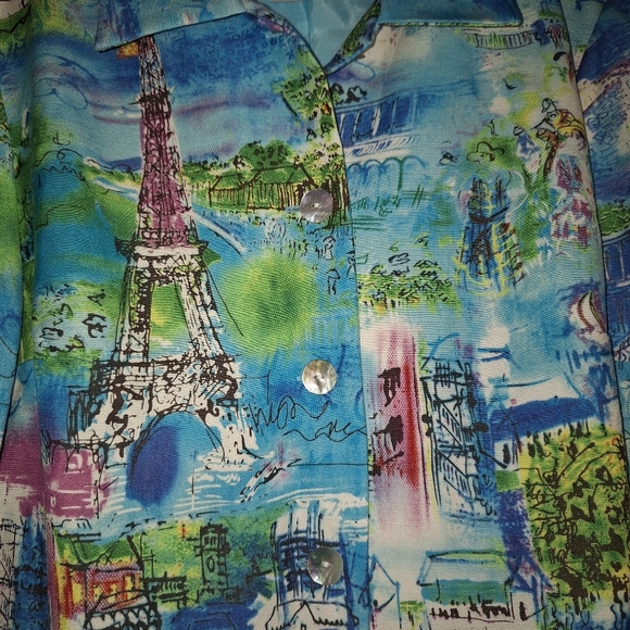 Coldwater Creek Artsy Paris Eiffel Tower Linen Blend Button Up Jacket Wmn's Sz S - Picture 4 of 10